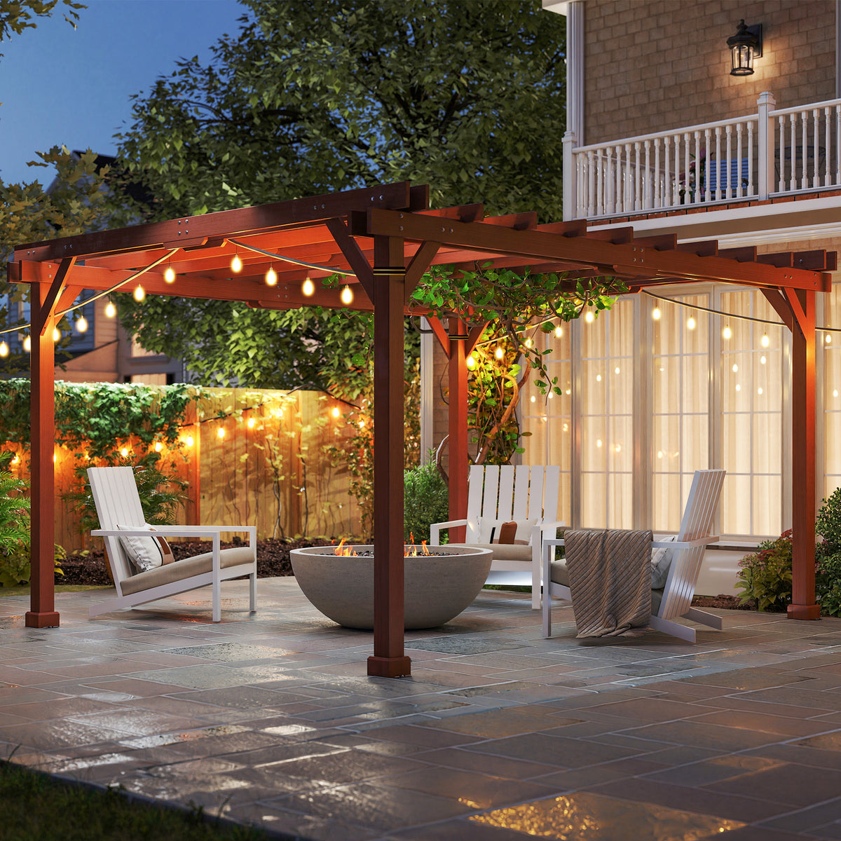 11' x 12.5' Outdoor Wood Pergola with Grape Trellis for Patio, Deck, Backyard, Lawn