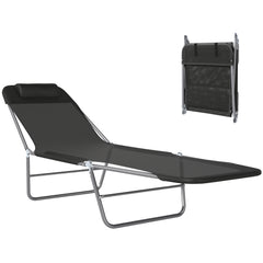 Folding Chaise Lounge Pool Chairs, Outdoor Sun Tanning Chairs with Pillow, Reclining Back, Steel Frame & Breathable Mesh for Beach, Yard, Patio, Black