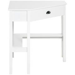 Corner Desk, Triangle Computer Desk with Drawer and Storage Shelves for Small Spaces, Home Office Workstation for Living Room, or Bedroom, White