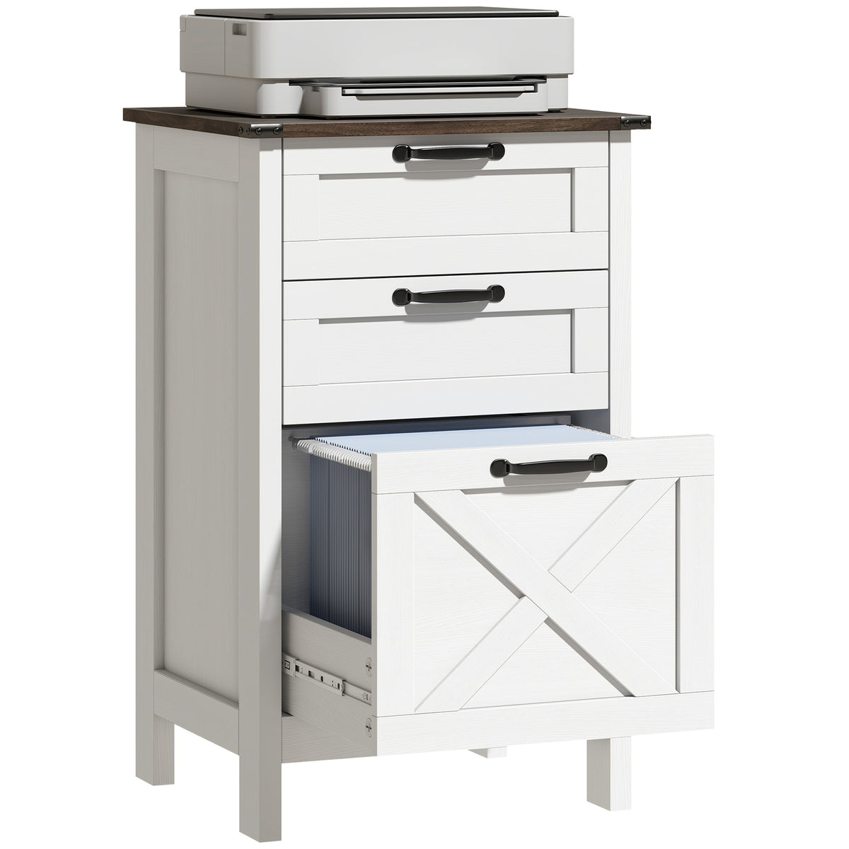 Vertical File Cabinet with 3 Drawers, Rustic Farmhouse Office Storage Cabinet for A4, Letter Size, Distressed White