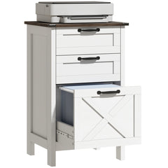 Vertical File Cabinet with 3 Drawers, Rustic Farmhouse Office Storage Cabinet for A4, Letter Size, Distressed White