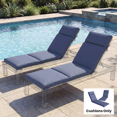 Outdoor Chaise Lounge Cushions Set of 2 with 6 Ties, High-Density Foam, for Patio and Poolside, Navy Blue