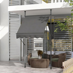 5' x 4' Manual Retractable Awning, Non-Screw Patio Awning, UV Resistant, for Window or Door, Dark Gray
