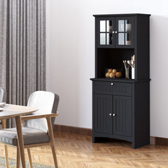 Elegant Buffet with Hutch, Kitchen Pantry Storage Cabinet with Framed Glass Door Drawer and Microwave Space for Dining Room, Living Room, Black
