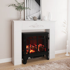 Freestanding Fireplace Surround, Modern Fireplace Mantel with Leg for Electric Fireplaces, 44.7" W x 40" H, White