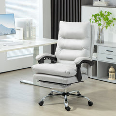 Microfibre Massage Office Chair, Heated Reclining Chair with Footrest, Double-tier Padding, Swivel Wheels, Light Gray