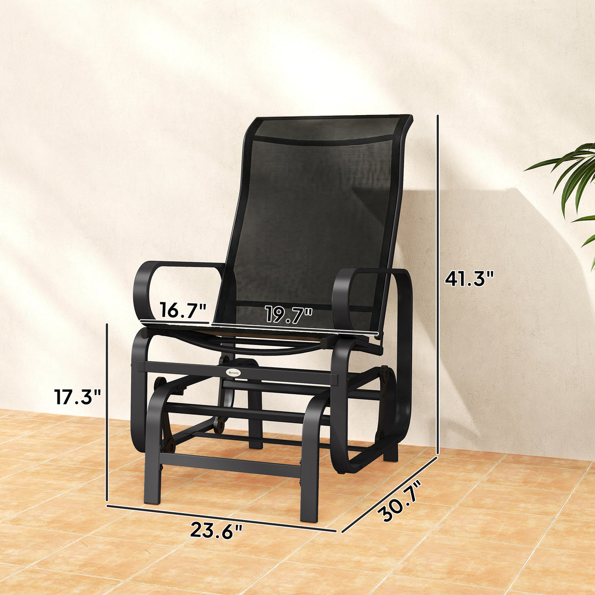 Gliding Lounger Chair, Single Rocker with Lightweight Metal & Mesh Construction, Black