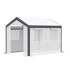 10' x 7' x 7' Greenhouse, Walk-in Outdoor Tunnel Green House with PE Cover, Steel Frame, 2 Roll-Up Zipper Doors & 4 Windows for Flowers, Vegetables, Tropical Plants, White