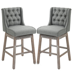 Bar Height Bar Stools Set of 2, 180 Degree Swivel Barstools with Solid Wood Footrests and Button Tufted Design, 30" Seat Height Bar Chairs for Kitchen Island, Gray