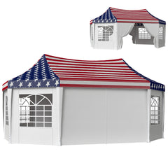 22.3 x 16.4 ft Heavy Duty Party Tent, Outdoot Canopy Tent with 2 Doors and 6 Windows, American Flag