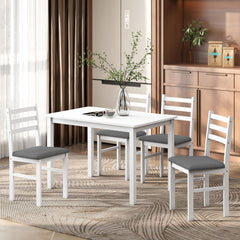 5-Piece Small Kitchen Table Set for 4, Farmhouse Dining Table Set with Upholstered Chairs and Rubber Wood Legs, White