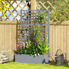 Galvanized Raised Garden Bed Planter Box with Trellis for Climbing Plants, Vegetable, Vines, 43" x 16" x 70", Gray