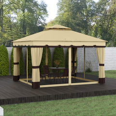 10' x 12' Double Roof Patio Gazebo Canopy, Outdoor Gazebo Shelter with Netting & Curtains, for Garden, Lawn and Deck
