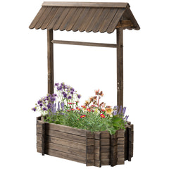 Wooden Wishing Well Raised Garden Bed, Ornamental Outdoor Flower Planter for flowers, herbs, vegetables, Rustic Brown