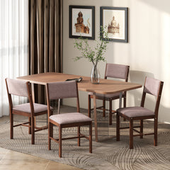 Modern Dining Chairs Set of 4, Linen Fabric Kitchen Chairs with Rubberwood Legs for Dining Room, Living Room, Brown