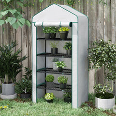 5 Tier Mini Greenhouse, Small Portable Greenhouse with PE Cover, Roll-Up Zippered Door, 76" x 35.4" x 19.3", White