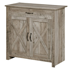 Farmhouse Sideboard Buffet Cabinet, Barn Door Coffee Bar Cabinet with Drawer and Adjustable Shelf for Kitchen, Living Room, Entryway, Gray