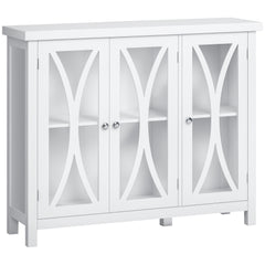 Sideboard, Buffet Cabinet with 3 Tempered Glass Doors, Arc Pattern and Adjustable Storage Shelf, Credenza, White
