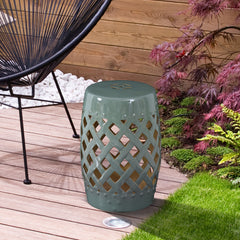 13" x 18" Ceramic Garden Stool with Woven Lattice Design & Glazed Strong Materials Decorative Outdoor Stool, Green