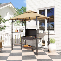 8' x 5' Outdoor Grill Gazebo, Barbecue Gazebo Shelter with LED Light, 2 Side Shelves, Hooks, Bottle Opener, Dark Brown