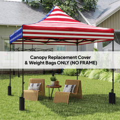 10' x 10' Replacement Canopy Top for Pop Up Canopy Tent with 4 Sand Bags, UPF50+ Protection, American Flag