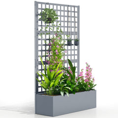 Galvanized Raised Garden Bed Planter Box with Trellis for Climbing Plants, Vegetable, Vines, 43" x 16" x 70", Gray