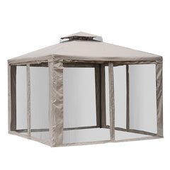 9.6' x 9.6' Patio Gazebo Outdoor Canopy Shelter with 2-Tier Roof and Netting, Steel Frame for Garden, Taupe