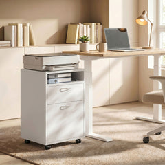 Mobile Storage Cabinet Organizer with Drawer and Cabinet, Printer Stand with Castors, White