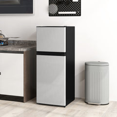 Small Fridge with Freezer, 4 Cu Ft Refrigerator with Reversible Doors, Silver