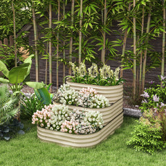 3-Tier Raised Garden Bed Set w/ Safety Edging, Open Bottom for Vegetables, Herbs, Flowers, 62.25" x 43" x 32.25", Cream