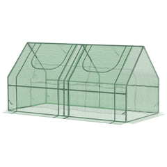 6' x 3' x 3' Portable Greenhouse, Garden Hot House with Two PE/PVC Covers and 2 Roll Up Windows, Green