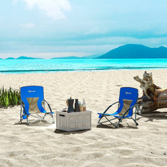 Set of 2 Folding Beach Chairs with Mesh Back, Carry Bag and Cup Holder for Outdoor Camping Lawn Sports Picnic Dark Blue