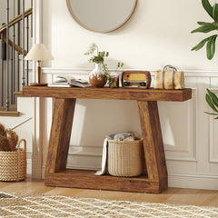 55" Farmhouse Console Table, 2-Tier Entryway Table with Storage for Hallway, Living Room, Behind Couch, Rustic Brown
