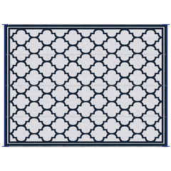 Reversible Outdoor Rug, 9' x 12' Waterproof Plastic Straw Floor Mat, Portable RV Camping Carpet, Large Floor Mat for Backyard, Deck, Picnic, Beach, Blue & White