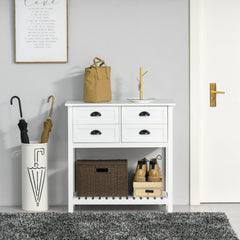 Sideboard Buffet Cabinet with Storage, Modern Coffee Bar Cabinet with 4 Drawers and Slatted Bottom Shelf, Console Table for Kitchen, Living Room, Dining Room, Hallway, White