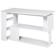 L Shaped Desk, Corner Computer Desk, 360 Degree Rotating Home Office Desk with Storage Shelves, Writing Table Workstation, White