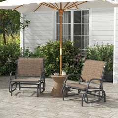 2 Pieces Outdoor Glider Chair, Steel Swing Chai with Curved Armrests for Porch, Garden, Poolside, Balcony, Mixed Brown