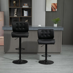Bar Height Bar Stools Set of 2 with Adjustable Seat, Adjustable Swivel Barstools with Thick Padded Cushion and Metal Footrest for Home Bar, Black
