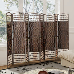 8 Panel Folding Room Divider Portable Privacy Screen Wave Fiber Room Partition for Home Office Brown
