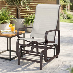 Gliding Lounger Chair, Single Rocker with Lightweight Metal & Mesh Construction, Beige