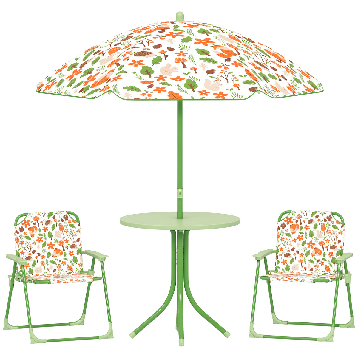 Kids Picnic Table and Chair Set, Outdoor Activity Table with Foldable Chairs, Removable Umbrella for Backyard, Green