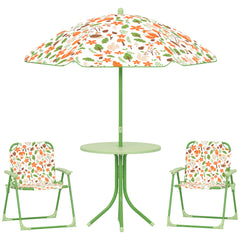 Kids Picnic Table and Chair Set, Outdoor Activity Table with Foldable Chairs, Removable Umbrella for Backyard, Green