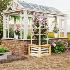 Wooden Raised Garden Bed with Trellis, Galvanized Planter Box Elevated Garden Bed for Garden, Patio, Natural Wood