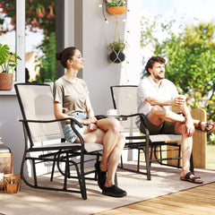 Outdoor Glider Chairs with Coffee Table, Patio 2-Seat Rocking Chair Swing Loveseat with Breathable Sling for Backyard, Garden, and Porch, Beige