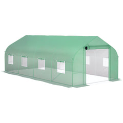 20' x 10' x 7' Walk-in Tunnel Greenhouse with Zippered Mesh Door and 8 Mesh Windows, Gardening Plant Hot House with Galvanized Steel Hoops, Green
