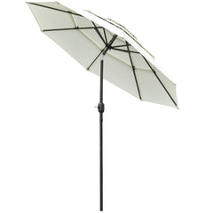 9FT 3 Tiers Patio Umbrella Outdoor Market Umbrella with Crank, Push Button Tilt for Deck, Backyard and Lawn, Beige