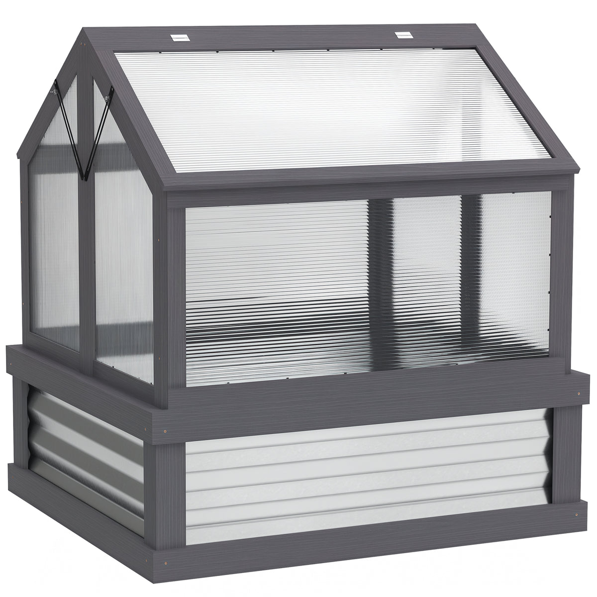 Raised Garden Flower Bed Kit with Greenhouse, Wooden Cold Frame Planter, 35.5" x 31.5" x 36", Gray