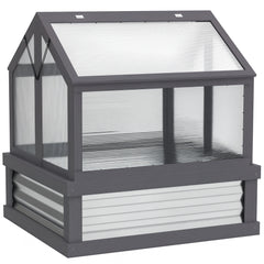 Raised Garden Flower Bed Kit with Greenhouse, Wooden Cold Frame Planter, 35.5" x 31.5" x 36", Gray