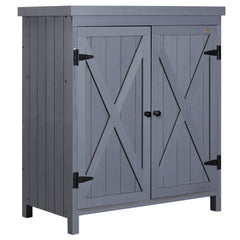Outdoor Storage Cabinet, Outdoor Tool Shed with Galvanized Top and Two Shelves for Yard Tools or Pool Accessories, Gray