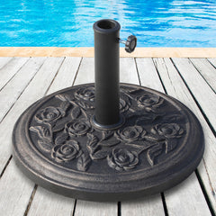 18" 20 lbs Round Resin Umbrella Base Stand Market Parasol Holder with Decorative Rose Floral Pattern & Easy Setup, for Φ1.5", Φ1.89" Pole, for Lawn, Deck, Backyard, Garden, Bronze